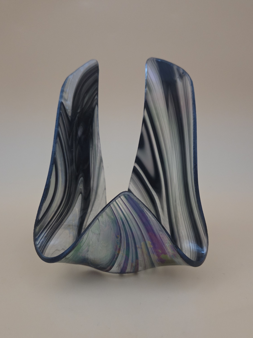 Vtg Handblown Iridescent Handkerchief Bowl Marble Design Tea Light Candle Holder